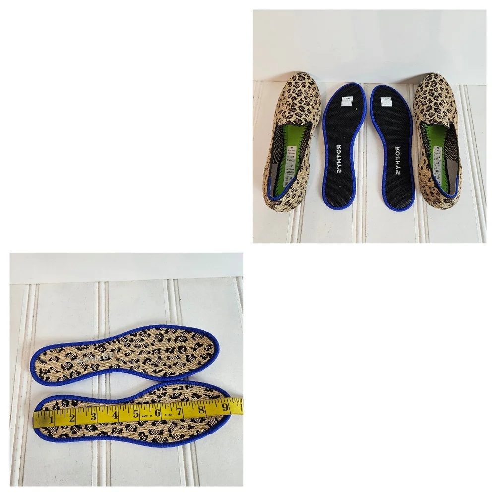 Rothy's The Loafer Size 6 Spotted Leopard Knit Washable Slip On Flats Tan Black